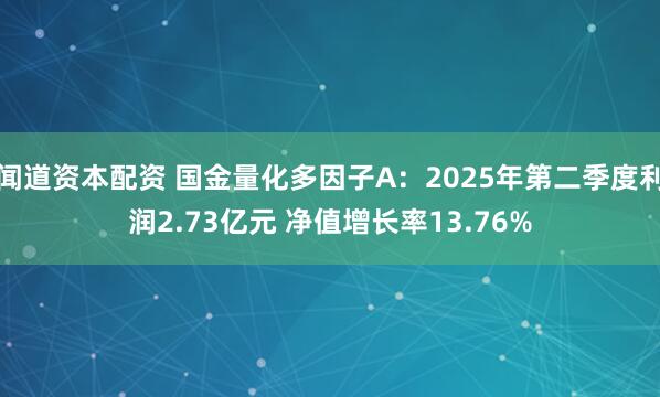 闻道资本配资 国金量化多因子A：2025年第二季度利润2.73亿元 净值增长率13.76%