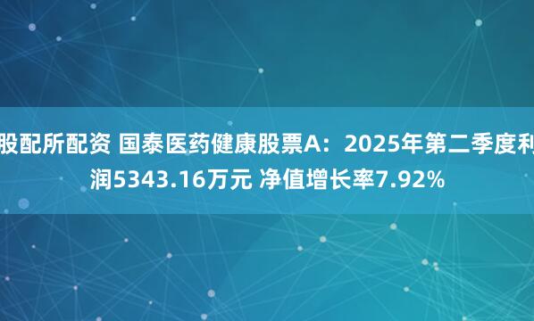 股配所配资 国泰医药健康股票A：2025年第二季度利润5343.16万元 净值增长率7.92%