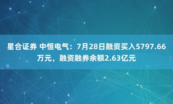 星合证券 中恒电气：7月28日融资买入5797.66万元，融资融券余额2.63亿元