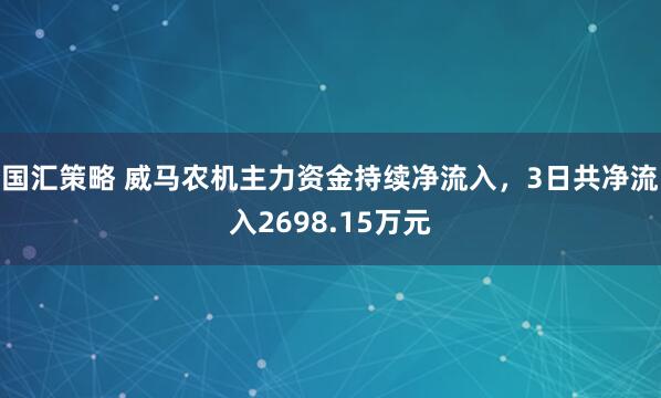 国汇策略 威马农机主力资金持续净流入，3日共净流入2698.15万元